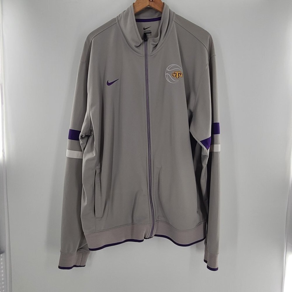 Nike Full Zip Jacket TTU Basketball Embroidered Gray with Purple Stripes Sz XXL‎